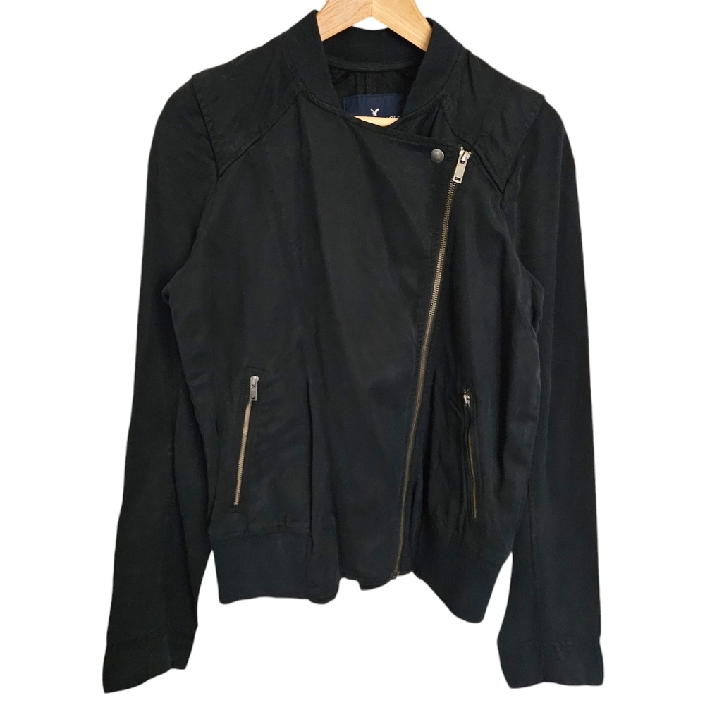 American Eagle Black Lyocell Moto Jacket Lightweight Womens S  Small